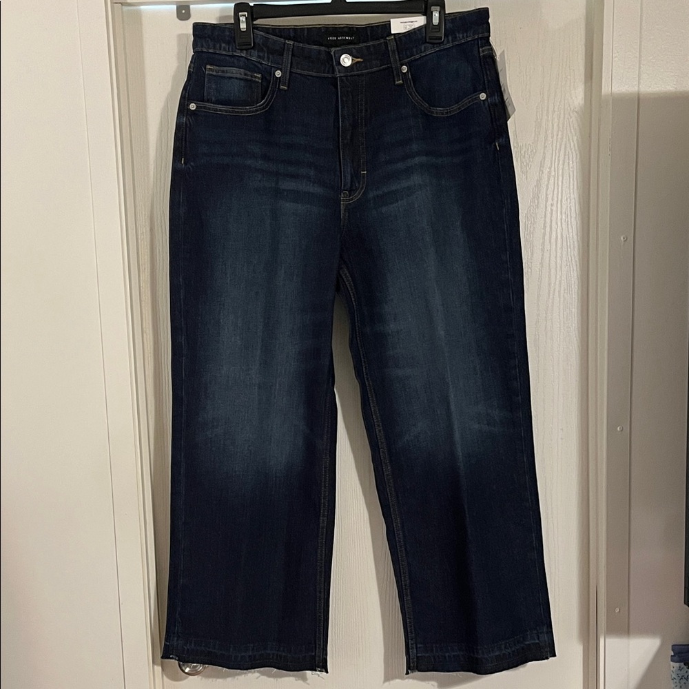 Free Assembly Dark Blue Wide Leg Cropped Jeans 12 NWT - Picture 4 of 13